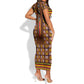 Cameroon Toghu Short Sleeve Bodycon Dress Vibrant Bamenda Tribal - Authentic African Folk Art