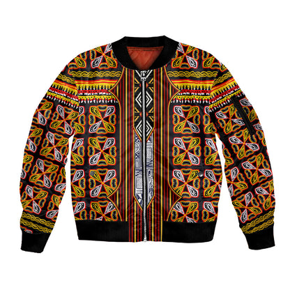 Cameroon Toghu Sleeve Zip Bomber Jacket Vibrant Bamenda Tribal - Authentic African Folk Art