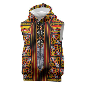Cameroon Toghu Sleeveless Zip Hoodie Vibrant Bamenda Tribal - Authentic African Folk Art