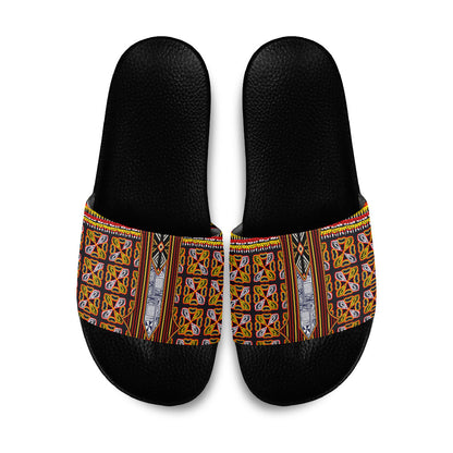 Cameroon Toghu Slide Sandals Vibrant Bamenda Tribal - Authentic African Folk Art