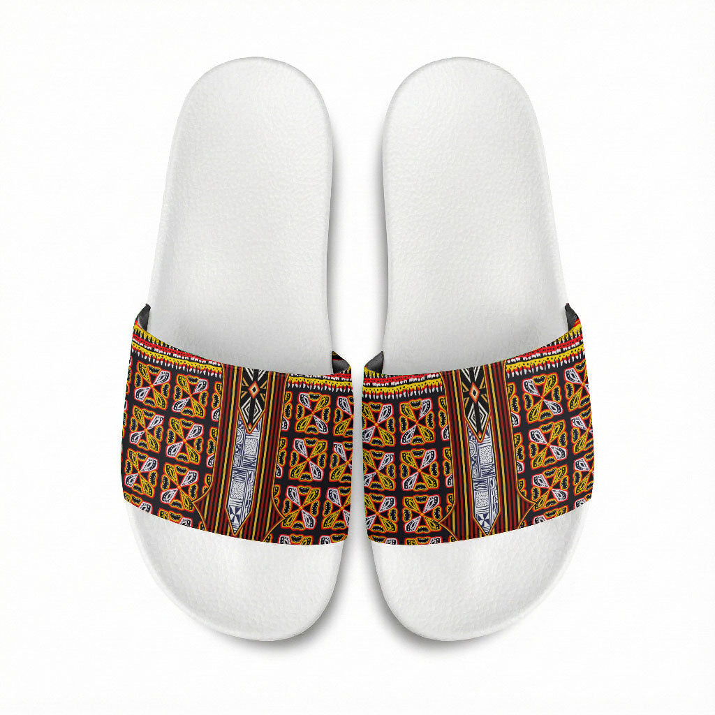 Cameroon Toghu Slide Sandals Vibrant Bamenda Tribal - Authentic African Folk Art