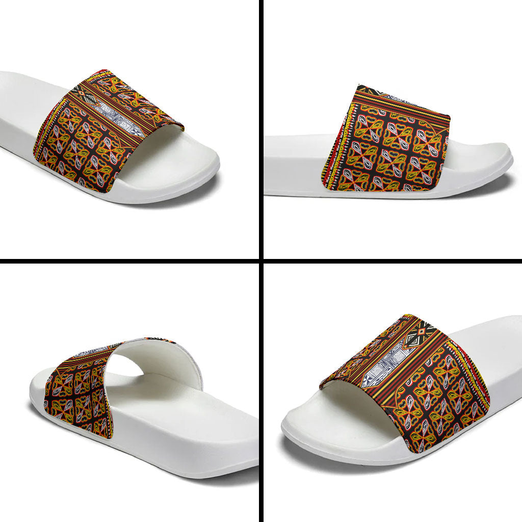 Cameroon Toghu Slide Sandals Vibrant Bamenda Tribal - Authentic African Folk Art