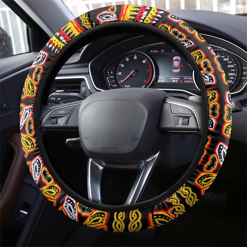 Cameroon Toghu Steering Wheel Cover Vibrant Bamenda Tribal - Authentic African Folk Art