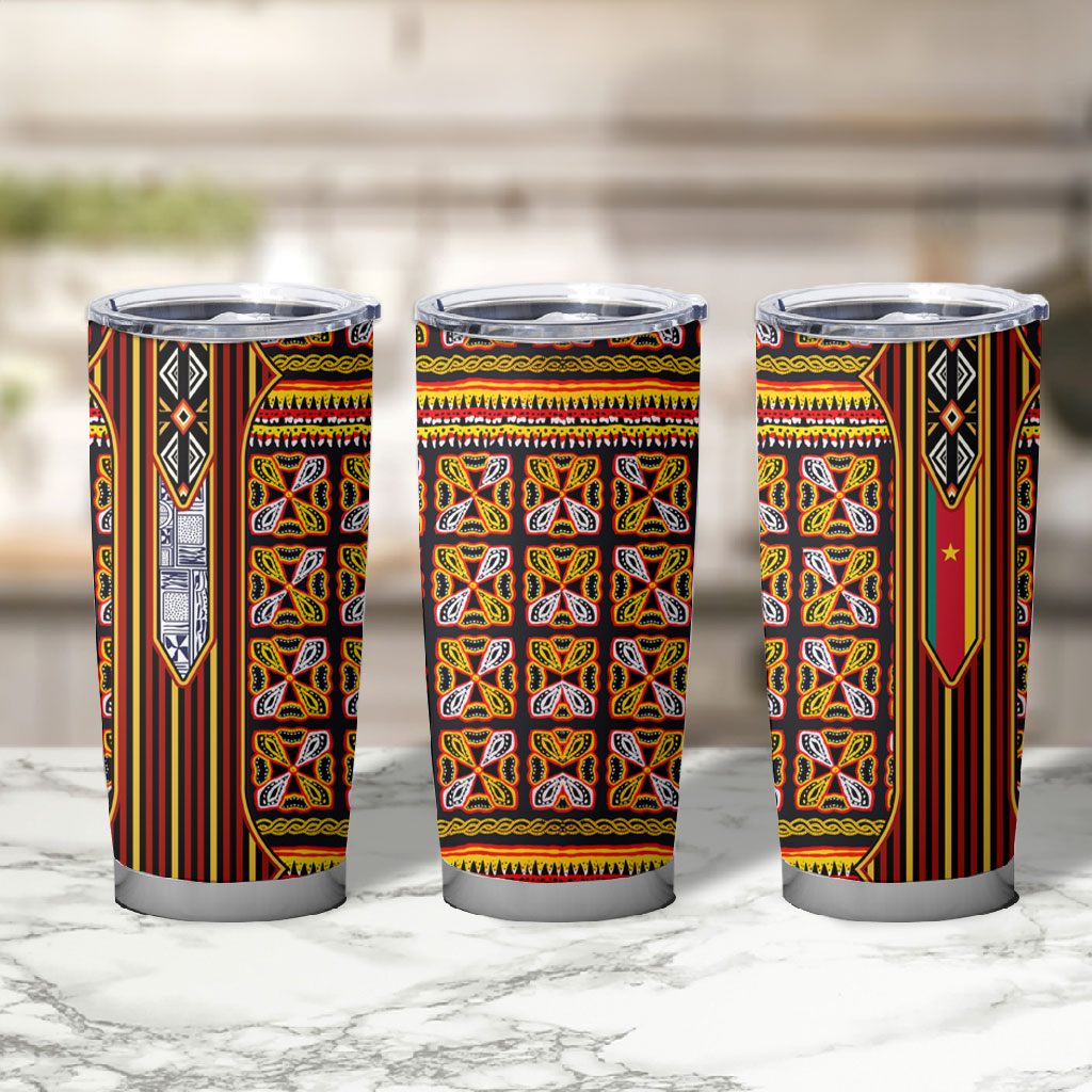 Cameroon Toghu Tumbler Cup Vibrant Bamenda Tribal - Authentic African Folk Art