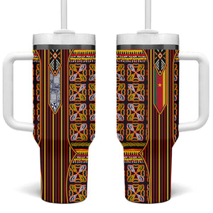 Cameroon Toghu Tumbler With Handle Vibrant Bamenda Tribal - Authentic African Folk Art