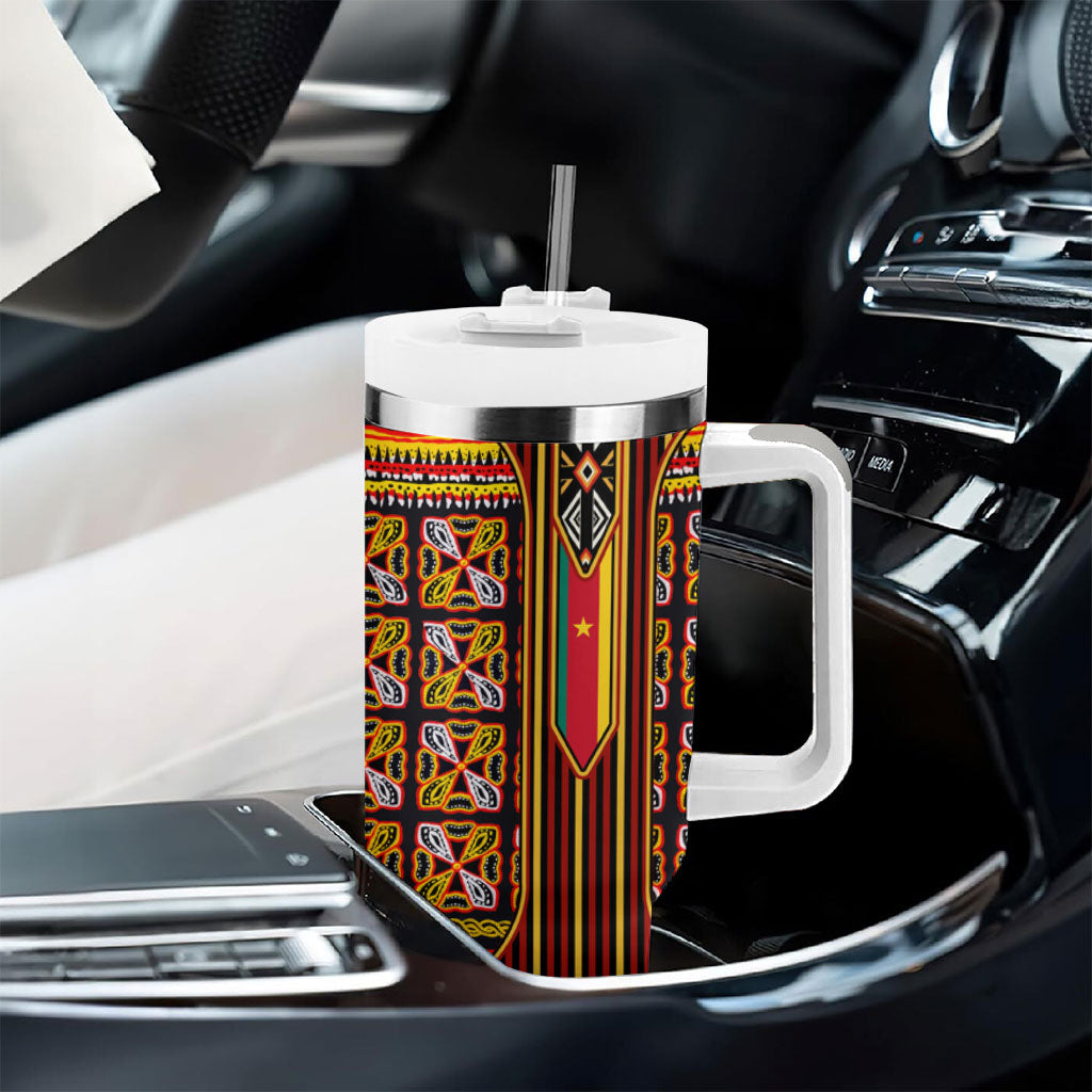 Cameroon Toghu Tumbler With Handle Vibrant Bamenda Tribal - Authentic African Folk Art
