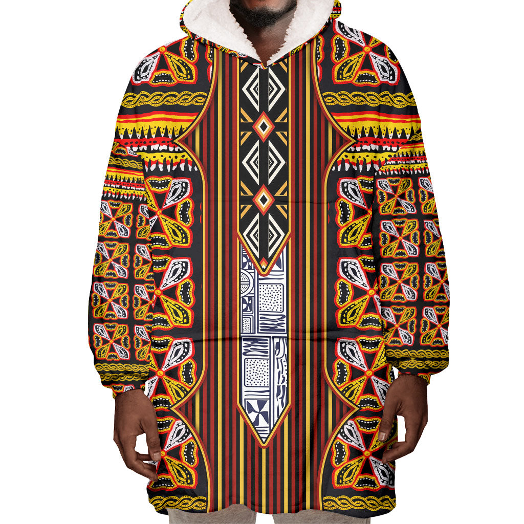 Cameroon Toghu Wearable Blanket Hoodie Vibrant Bamenda Tribal - Authentic African Folk Art