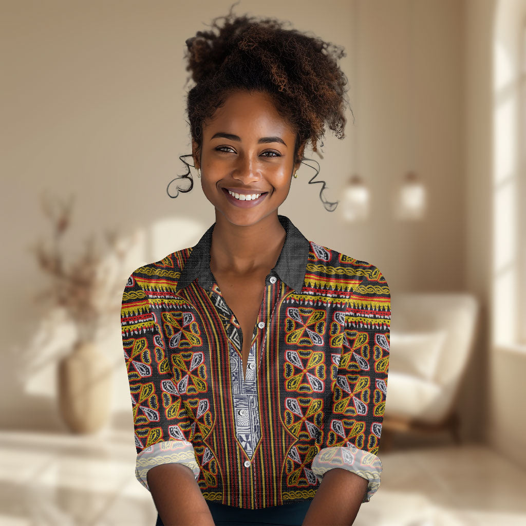 Cameroon Toghu Women Casual Shirt Vibrant Bamenda Tribal - Authentic African Folk Art