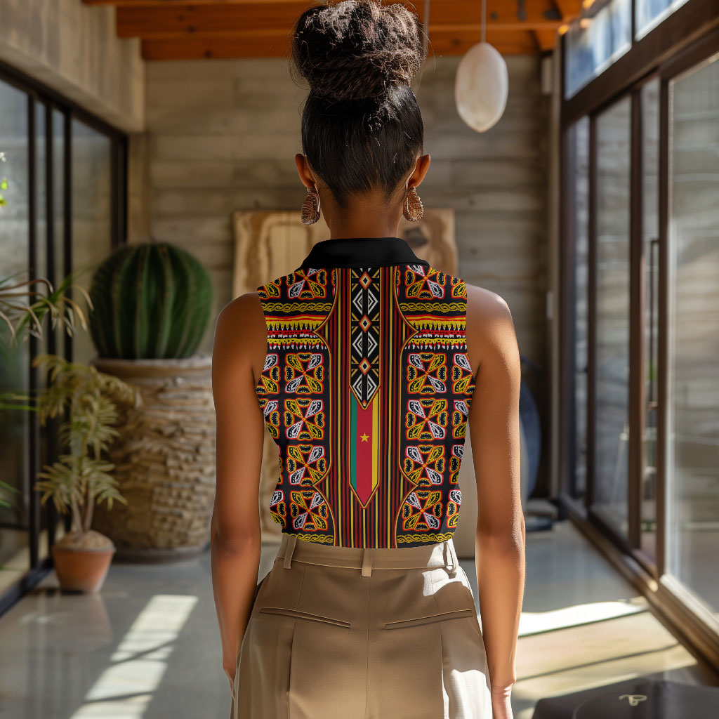 Cameroon Toghu Women Sleeveless Polo Shirt Vibrant Bamenda Tribal - Authentic African Folk Art
