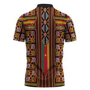 Cameroon Toghu Zipper Polo Shirt Vibrant Bamenda Tribal - Authentic African Folk Art