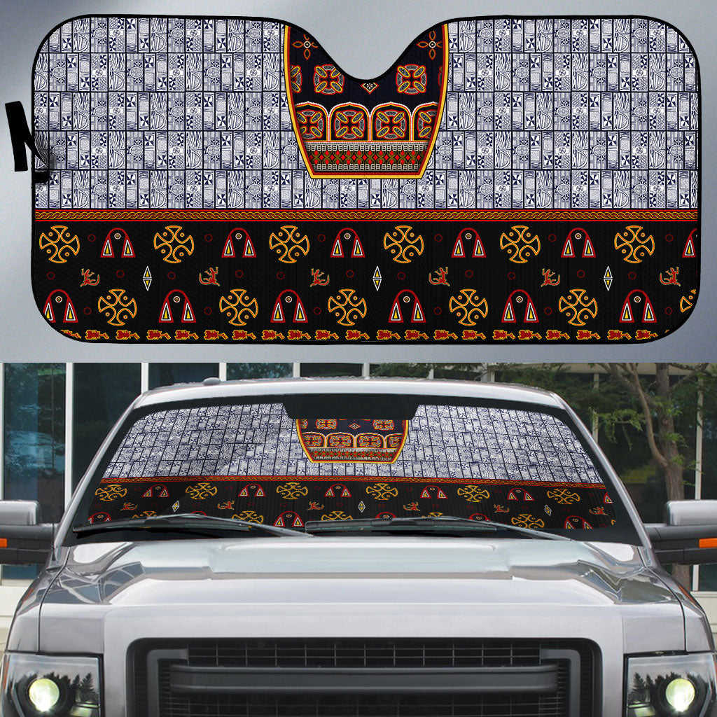 Cameroon Toghu Ethnic Heritage Auto Sun Shade Traditional Bamenda Embroidery Style - African Tribal Motifs