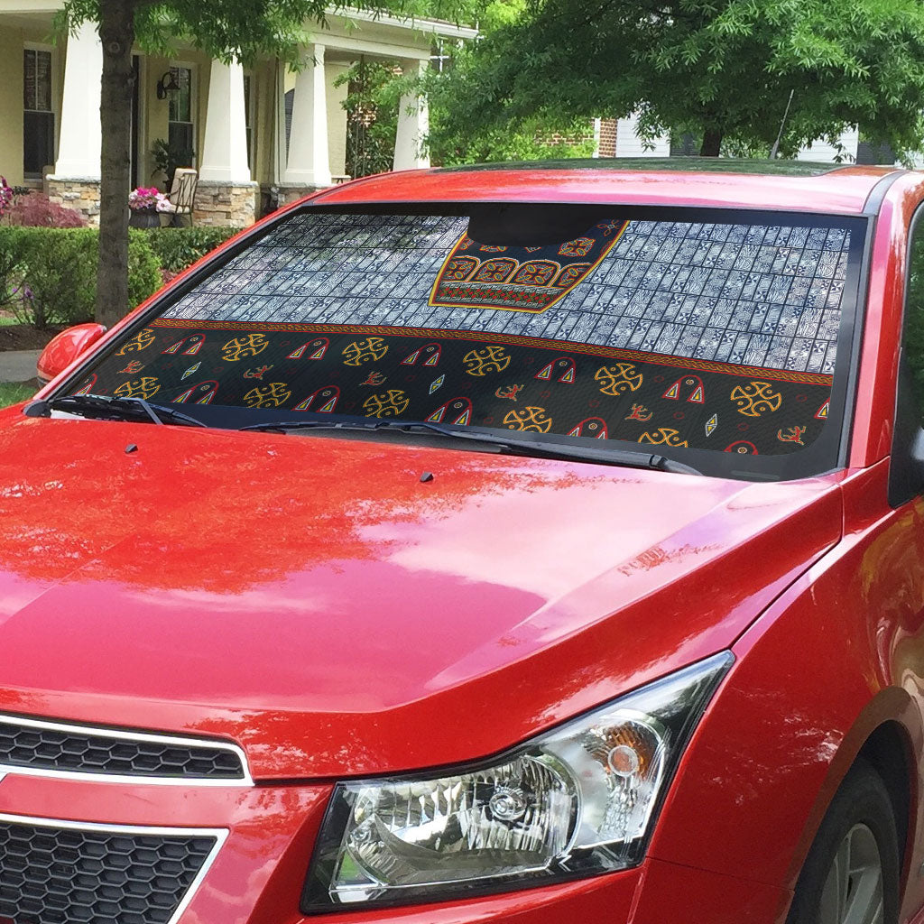 Cameroon Toghu Ethnic Heritage Auto Sun Shade Traditional Bamenda Embroidery Style - African Tribal Motifs