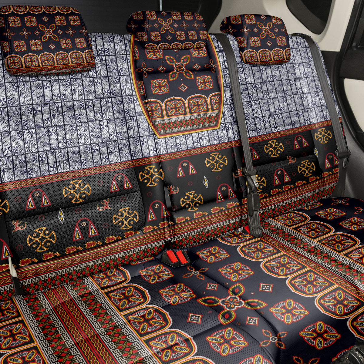 Cameroon Toghu Ethnic Heritage Back Car Seat Cover Traditional Bamenda Embroidery Style - African Tribal Motifs