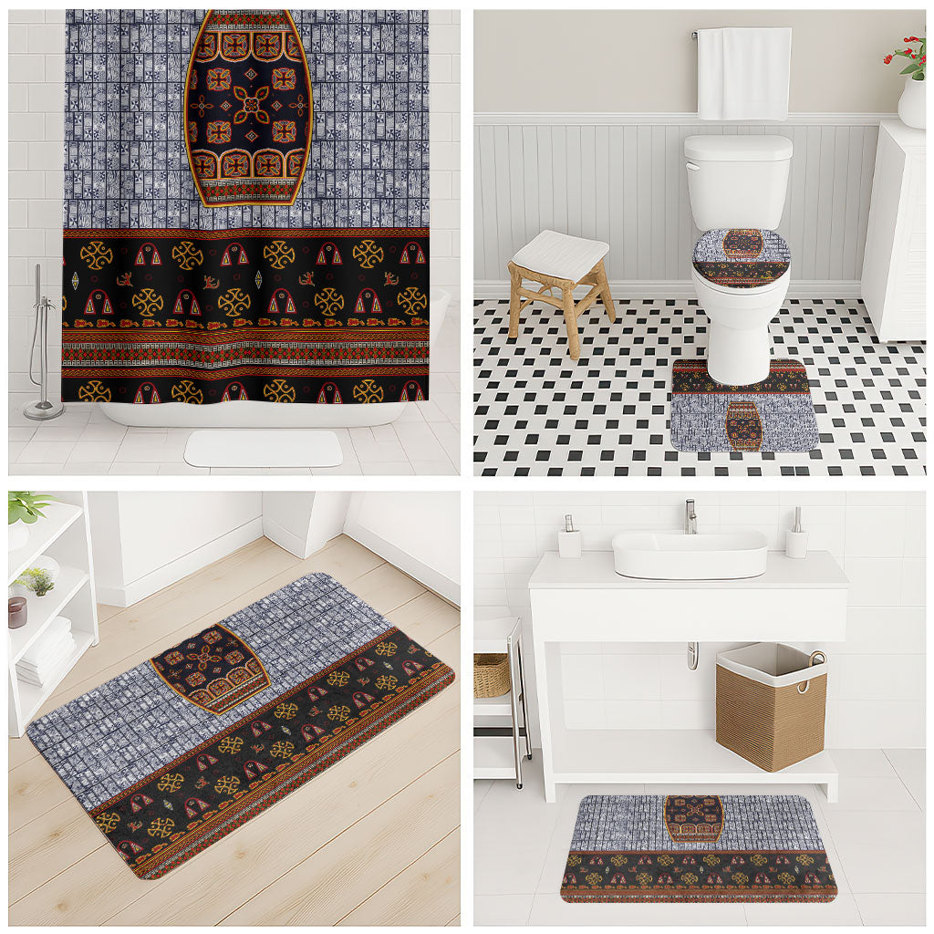 Cameroon Toghu Ethnic Heritage Bathroom Set Traditional Bamenda Embroidery Style - African Tribal Motifs
