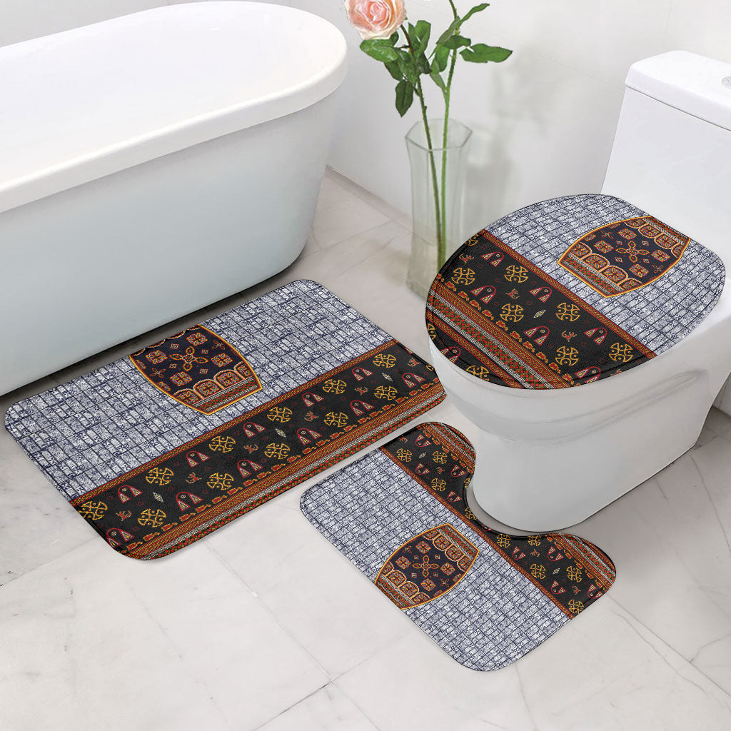 Cameroon Toghu Ethnic Heritage Bathroom Set Traditional Bamenda Embroidery Style - African Tribal Motifs