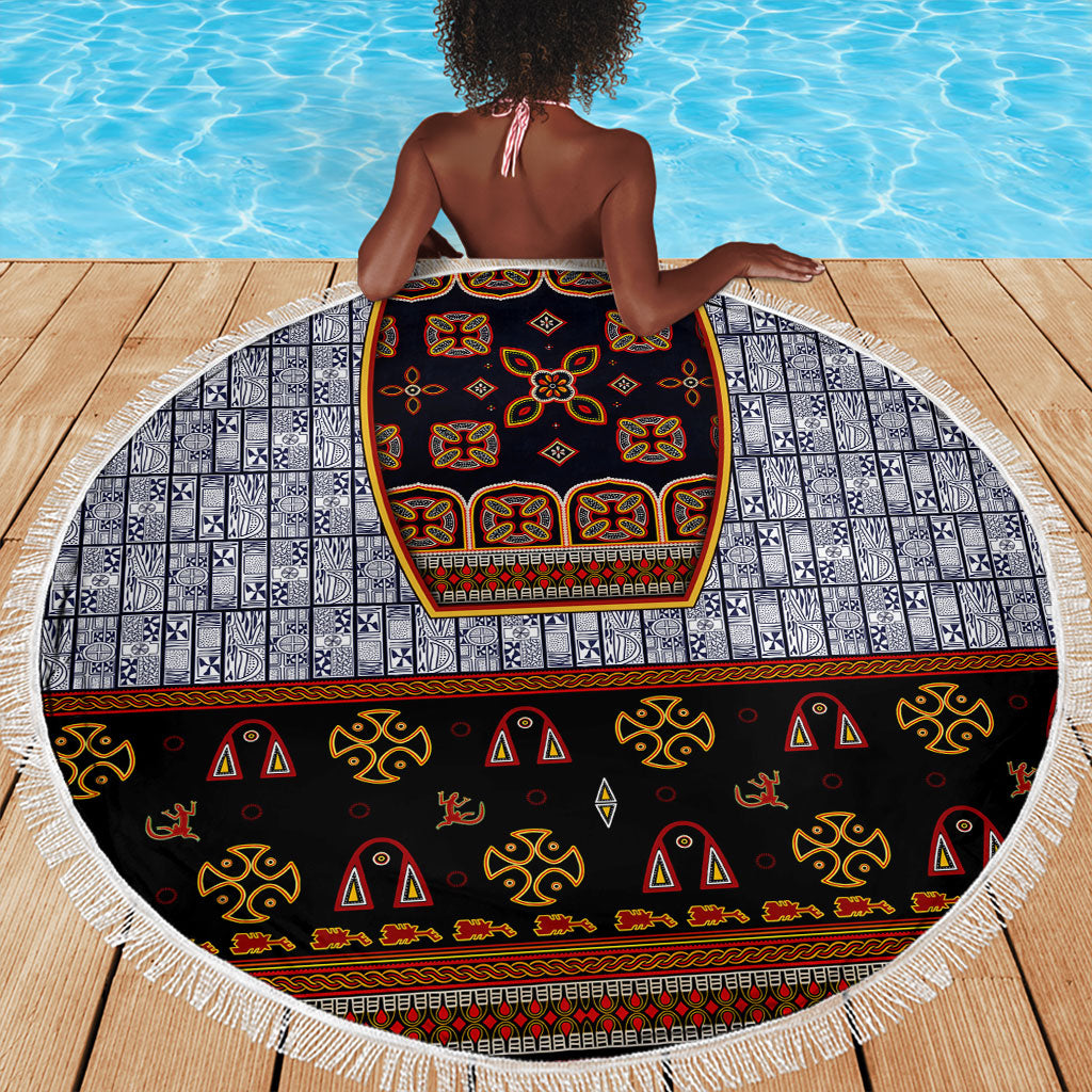 Cameroon Toghu Ethnic Heritage Beach Blanket Traditional Bamenda Embroidery Style - African Tribal Motifs