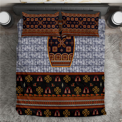 Cameroon Toghu Ethnic Heritage Bedding Set Traditional Bamenda Embroidery Style - African Tribal Motifs