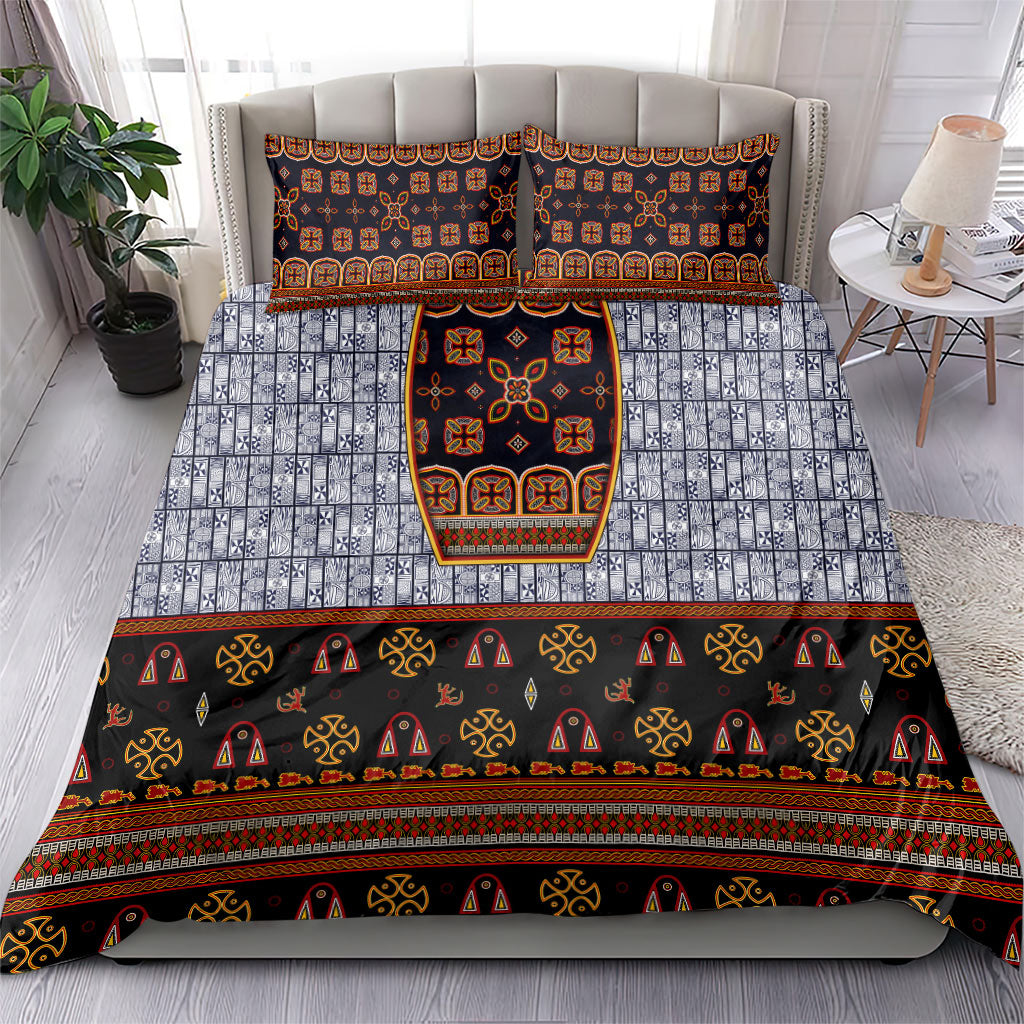 Cameroon Toghu Ethnic Heritage Bedding Set Traditional Bamenda Embroidery Style - African Tribal Motifs