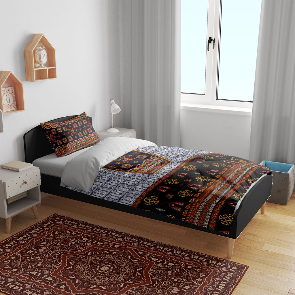 Cameroon Toghu Ethnic Heritage Bedding Set Traditional Bamenda Embroidery Style - African Tribal Motifs