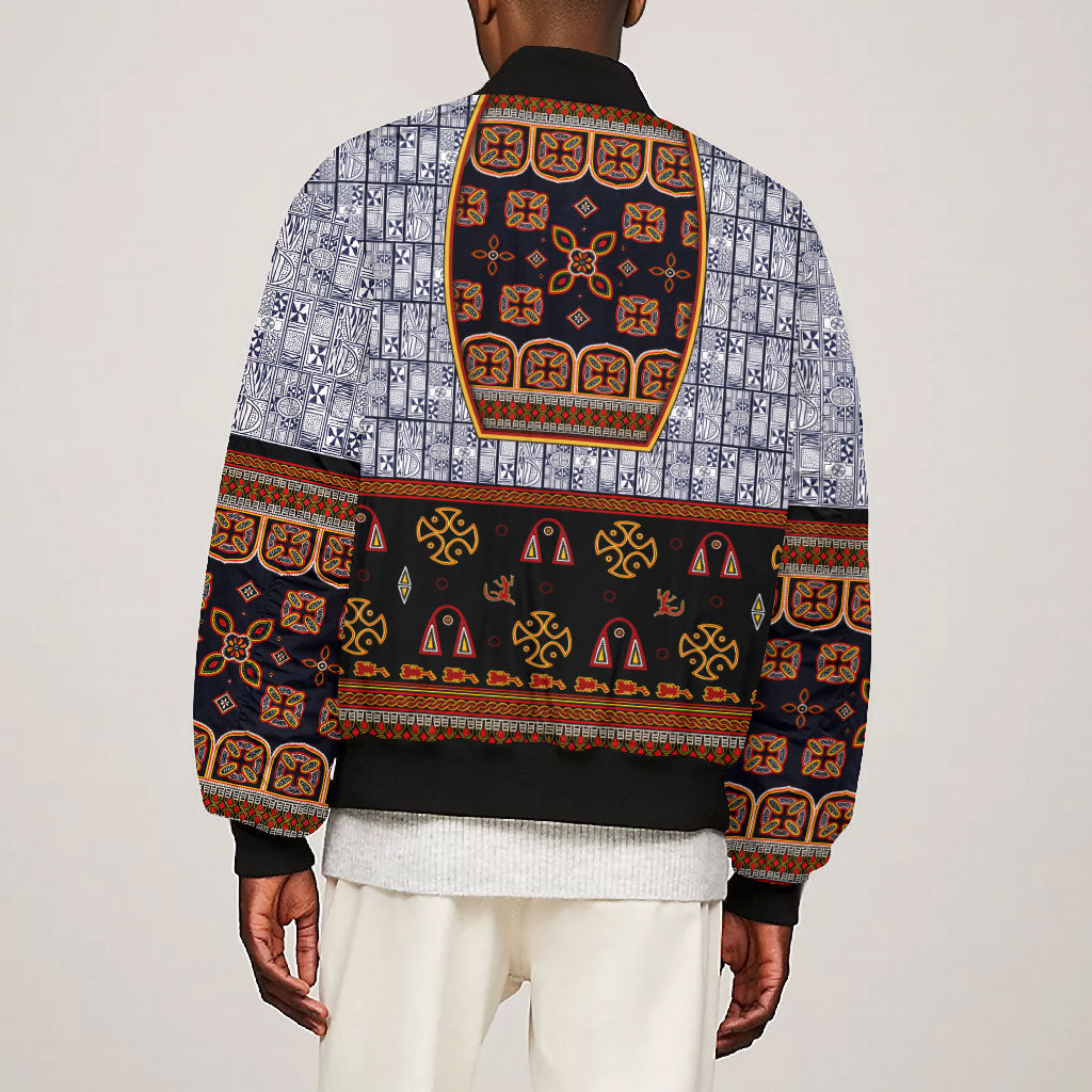 Cameroon Toghu Ethnic Heritage Bomber Jacket Traditional Bamenda Embroidery Style - African Tribal Motifs