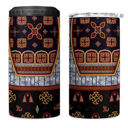 Cameroon Toghu Ethnic Heritage 4 in 1 Can Cooler Tumbler Traditional Bamenda Embroidery Style - African Tribal Motifs