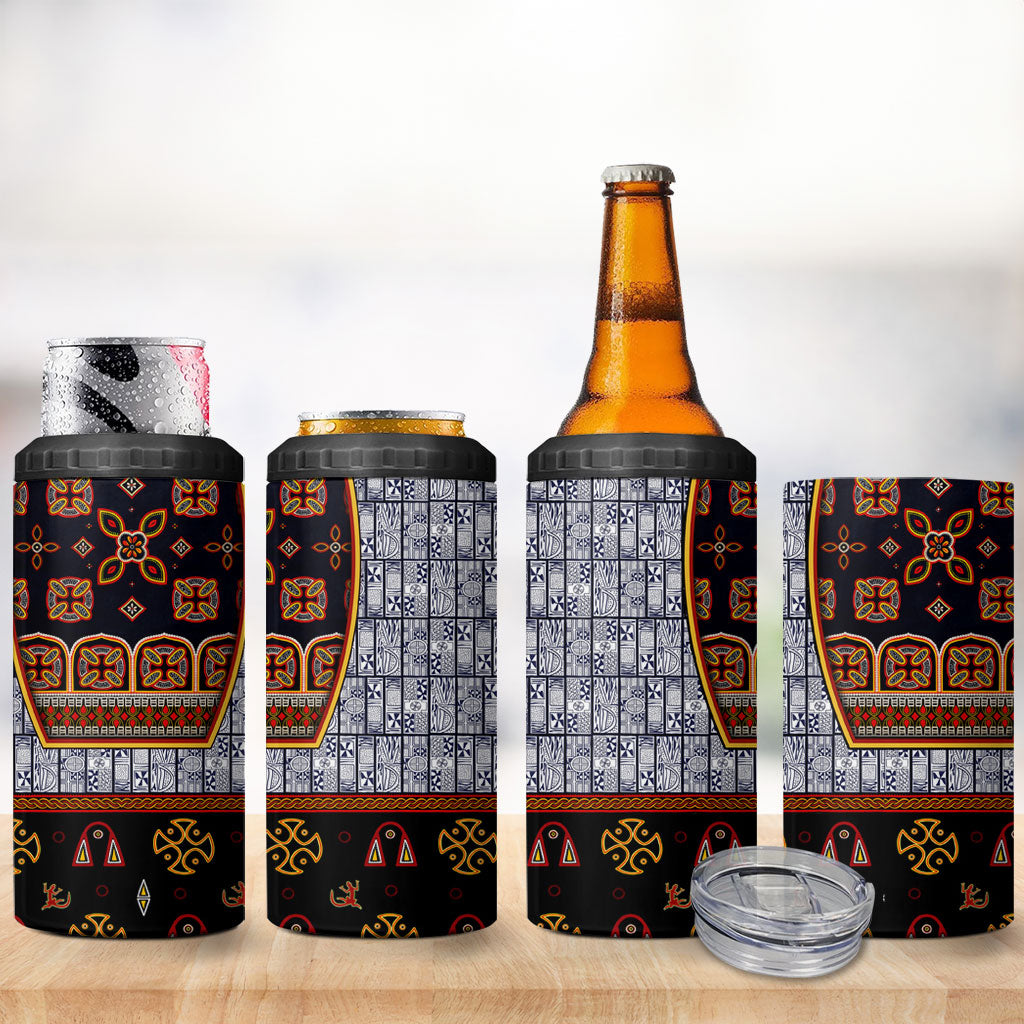 Cameroon Toghu Ethnic Heritage 4 in 1 Can Cooler Tumbler Traditional Bamenda Embroidery Style - African Tribal Motifs