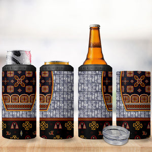 Cameroon Toghu Ethnic Heritage 4 in 1 Can Cooler Tumbler Traditional Bamenda Embroidery Style - African Tribal Motifs