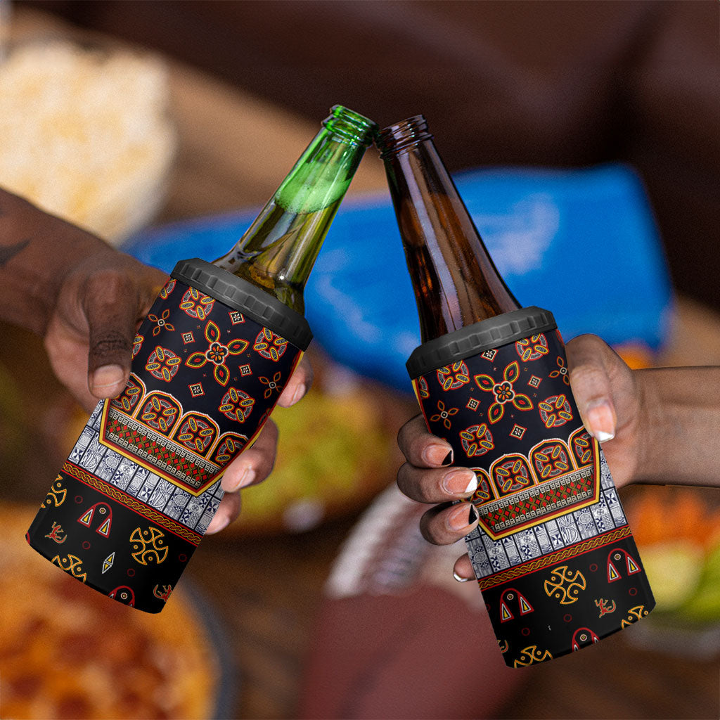 Cameroon Toghu Ethnic Heritage 4 in 1 Can Cooler Tumbler Traditional Bamenda Embroidery Style - African Tribal Motifs