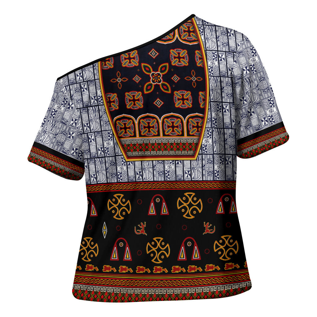 Cameroon Toghu Ethnic Heritage Cross Shoulder Shirt Traditional Bamenda Embroidery Style - African Tribal Motifs