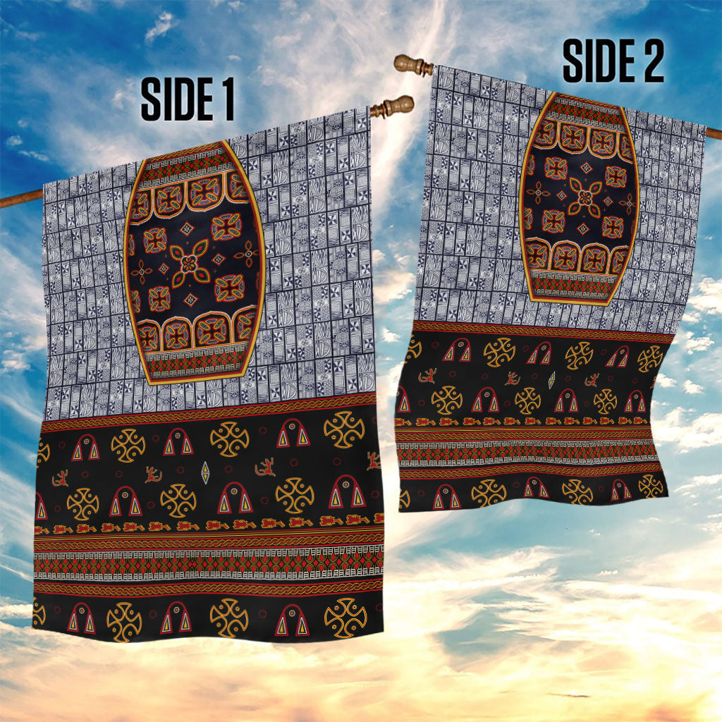 Cameroon Toghu Ethnic Heritage Garden Flag Traditional Bamenda Embroidery Style - African Tribal Motifs