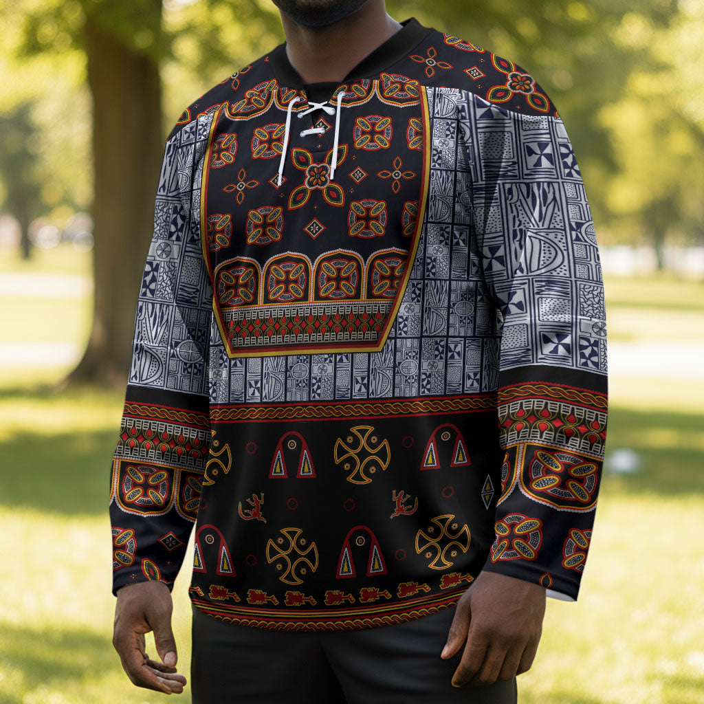 Cameroon Toghu Ethnic Heritage Hockey Jersey Traditional Bamenda Embroidery Style - African Tribal Motifs