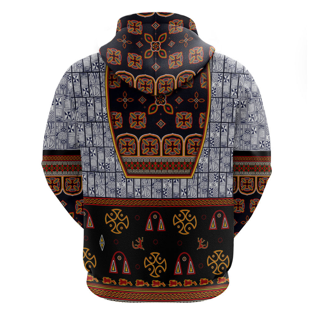Cameroon Toghu Ethnic Heritage Hoodie Traditional Bamenda Embroidery Style - African Tribal Motifs