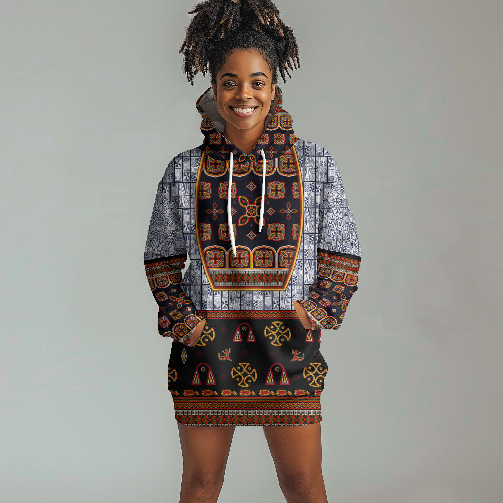 Cameroon Toghu Ethnic Heritage Hoodie Dress Traditional Bamenda Embroidery Style - African Tribal Motifs