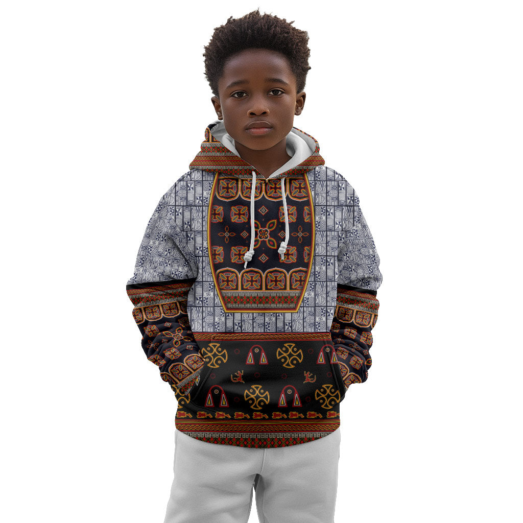 Cameroon Toghu Ethnic Heritage Kid Hoodie Traditional Bamenda Embroidery Style - African Tribal Motifs
