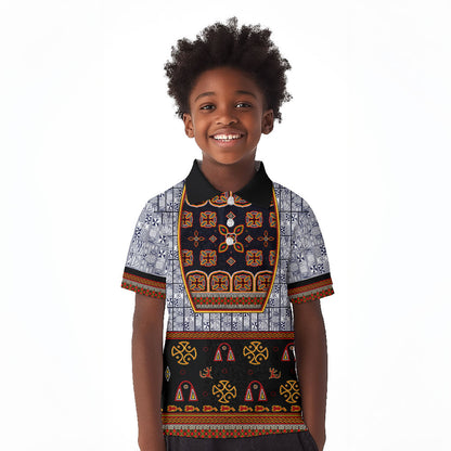 Cameroon Toghu Ethnic Heritage Kid Polo Shirt Traditional Bamenda Embroidery Style - African Tribal Motifs