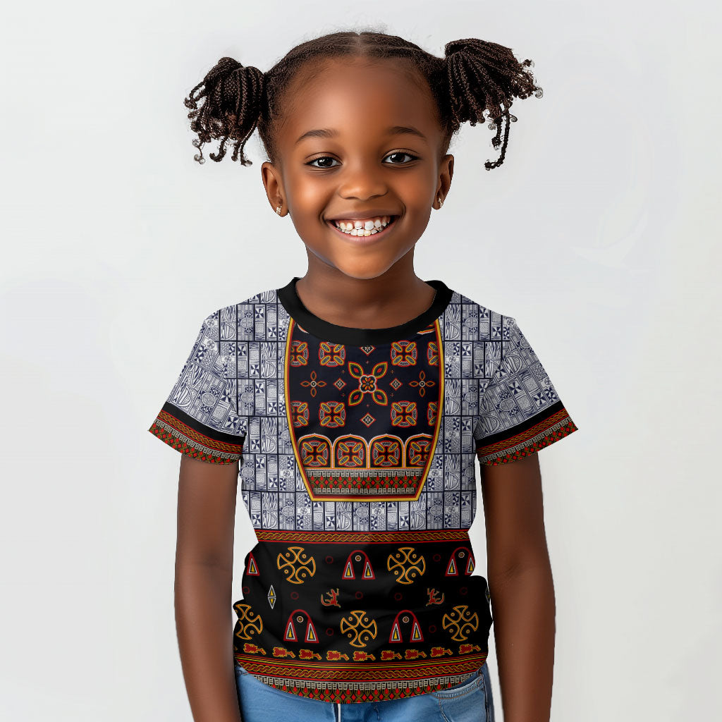 Cameroon Toghu Ethnic Heritage Kid T shirt Traditional Bamenda Embroidery Style - African Tribal Motifs