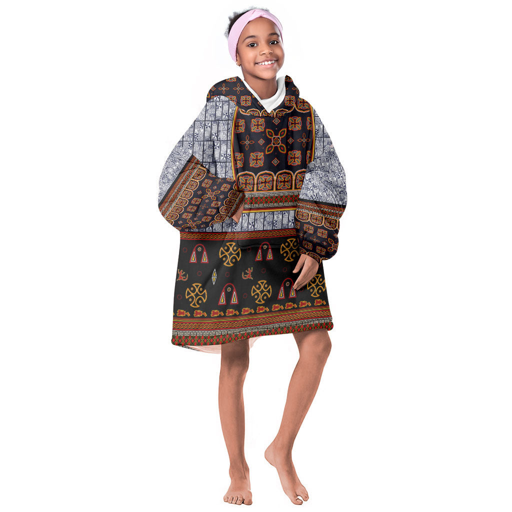 Cameroon Toghu Ethnic Heritage Kid Wearable Blanket Hoodie Traditional Bamenda Embroidery Style - African Tribal Motifs