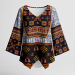 Cameroon Toghu Ethnic Heritage Kimono Sleeve Blouse Traditional Bamenda Embroidery Style - African Tribal Motifs