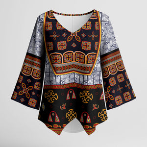 Cameroon Toghu Ethnic Heritage Kimono Sleeve Blouse Traditional Bamenda Embroidery Style - African Tribal Motifs