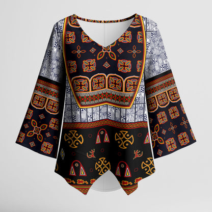 Cameroon Toghu Ethnic Heritage Kimono Sleeve Blouse Traditional Bamenda Embroidery Style - African Tribal Motifs