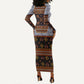 Cameroon Toghu Ethnic Heritage Long Sleeve Bodycon Dress Traditional Bamenda Embroidery Style - African Tribal Motifs