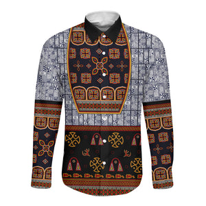 Cameroon Toghu Ethnic Heritage Long Sleeve Button Shirt Traditional Bamenda Embroidery Style - African Tribal Motifs