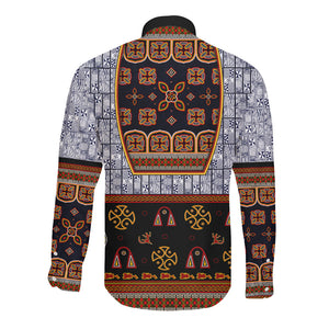 Cameroon Toghu Ethnic Heritage Long Sleeve Button Shirt Traditional Bamenda Embroidery Style - African Tribal Motifs