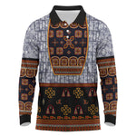 Cameroon Toghu Ethnic Heritage Long Sleeve Polo Shirt Traditional Bamenda Embroidery Style - African Tribal Motifs