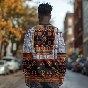 Cameroon Toghu Ethnic Heritage Long Sleeve Shirt Traditional Bamenda Embroidery Style - African Tribal Motifs