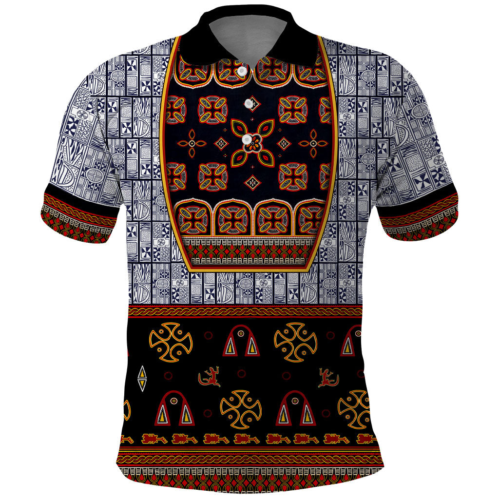 Cameroon Toghu Ethnic Heritage Polo Shirt Traditional Bamenda Embroidery Style - African Tribal Motifs