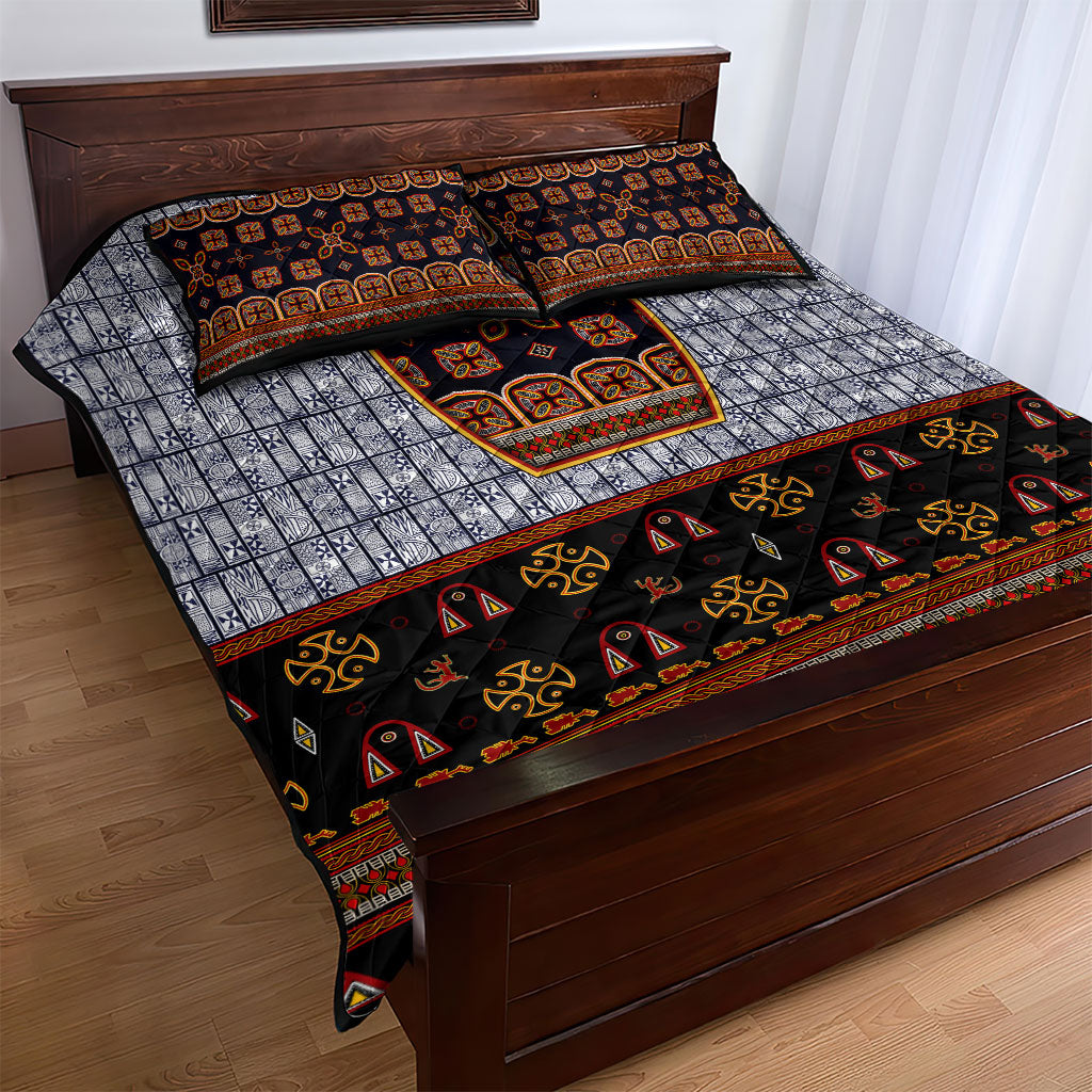 Cameroon Toghu Ethnic Heritage Quilt Bed Set Traditional Bamenda Embroidery Style - African Tribal Motifs