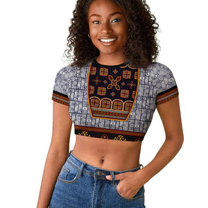 Cameroon Toghu Ethnic Heritage Raglan Cropped T shirt Traditional Bamenda Embroidery Style - African Tribal Motifs