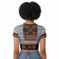 Cameroon Toghu Ethnic Heritage Raglan Cropped T shirt Traditional Bamenda Embroidery Style - African Tribal Motifs