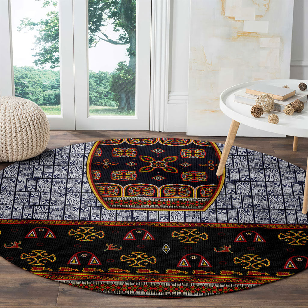 Cameroon Toghu Ethnic Heritage Round Carpet Traditional Bamenda Embroidery Style - African Tribal Motifs